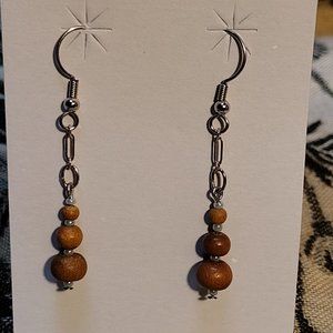 🖐 Wood Bead Wire Earrings